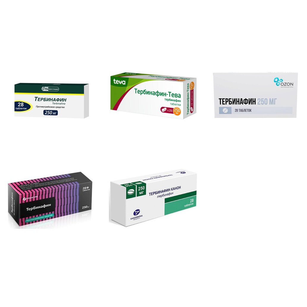Тербинафин таблетки 250 мг 28 шт. (любой производитель)