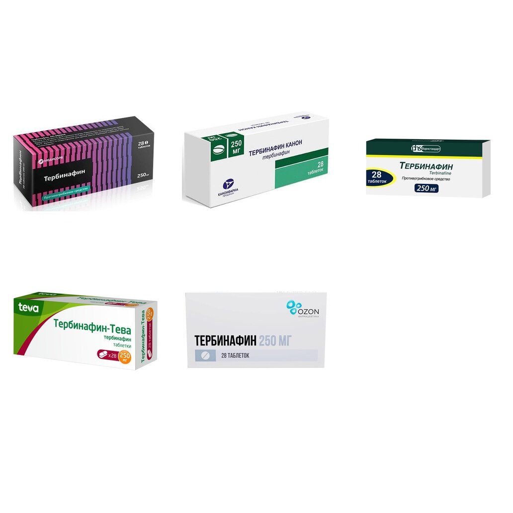 Тербинафин таблетки 250 мг 28 шт. (любой производитель)