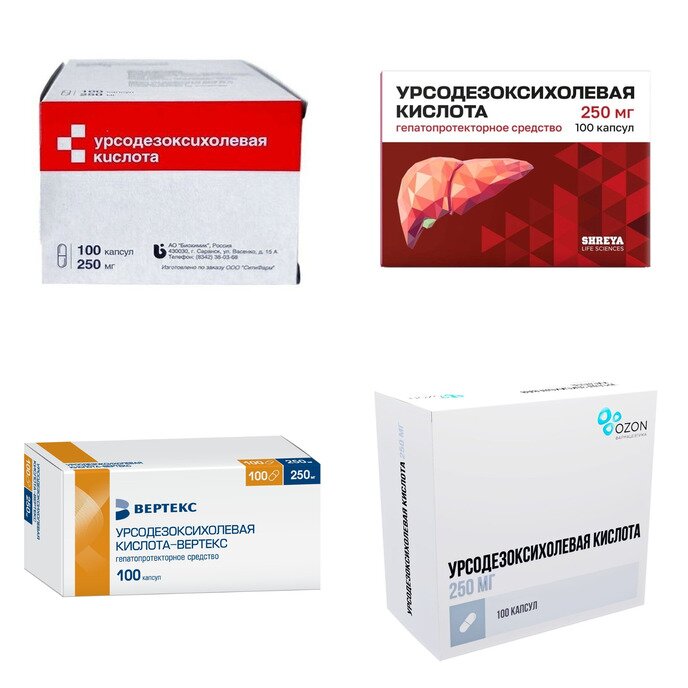 Урсодезоксихолевая кислота капсулы 250 мг 100 шт. (любой производитель)