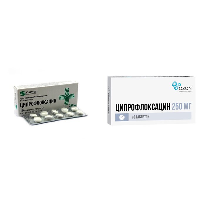 Ципрофлоксацин таблетки 250 мг 10 шт. (любой производитель)