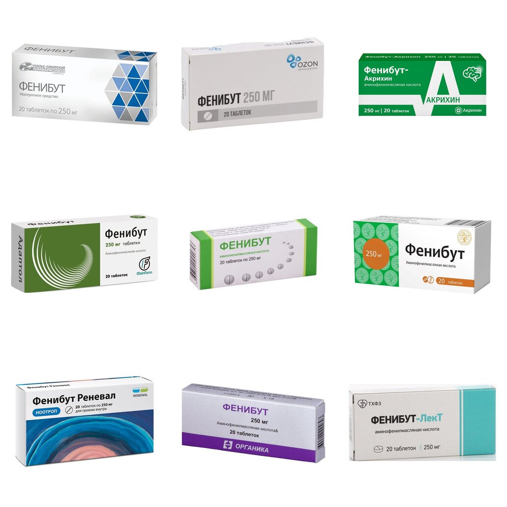 Фенибут таблетки 250 мг 20 шт. (любой производитель)