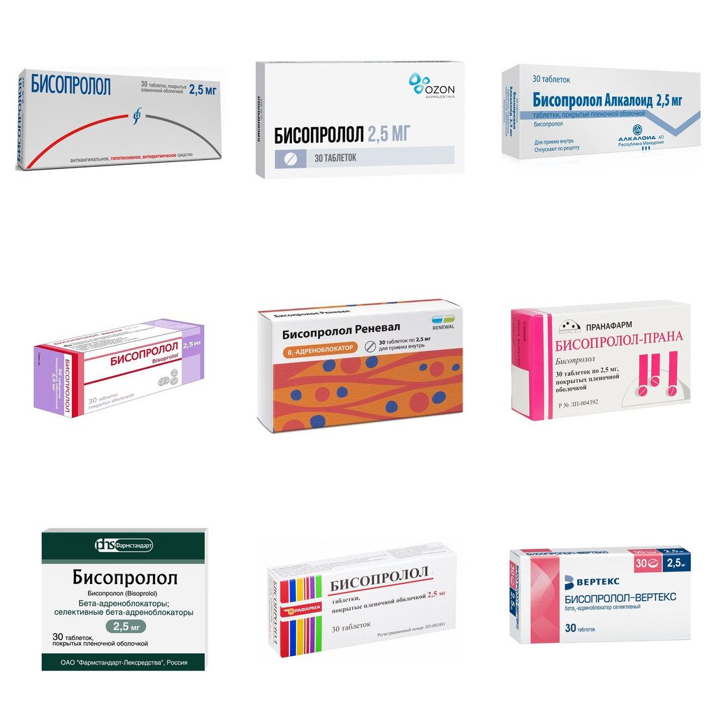 Бисопролол таблетки 2,5 мг 30 шт. (любой производитель)