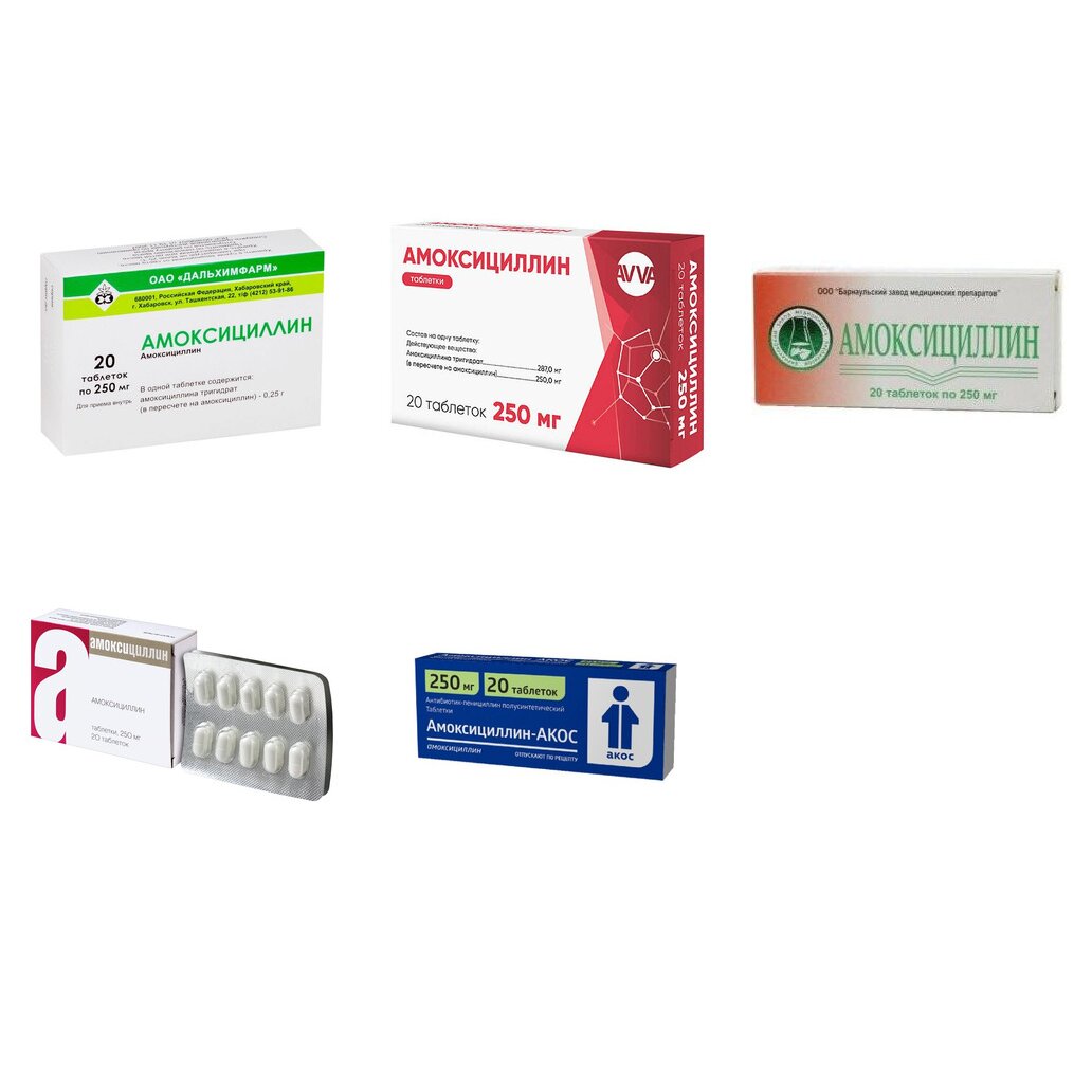 Амоксициллин таблетки 250 мг 20 шт. (любой производитель)