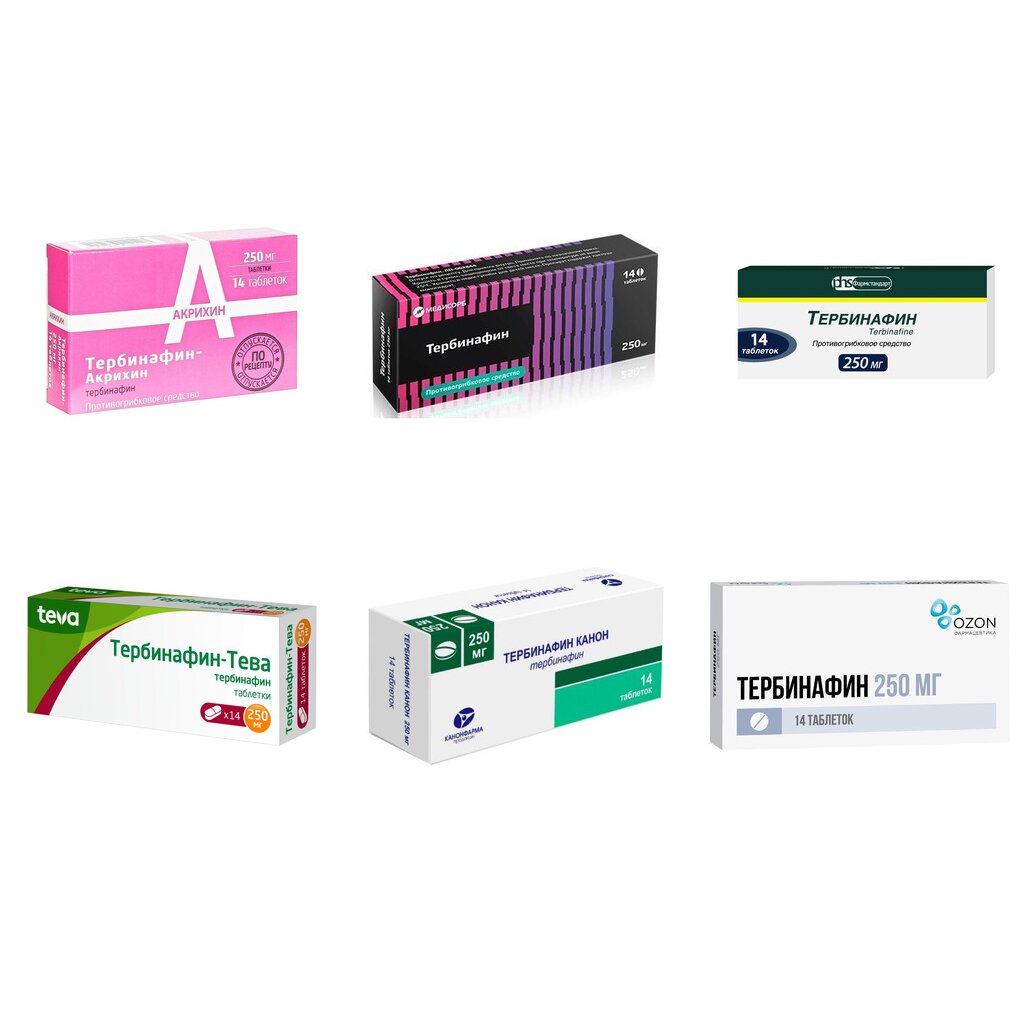Тербинафин таблетки 250 мг 14 шт. (любой производитель)
