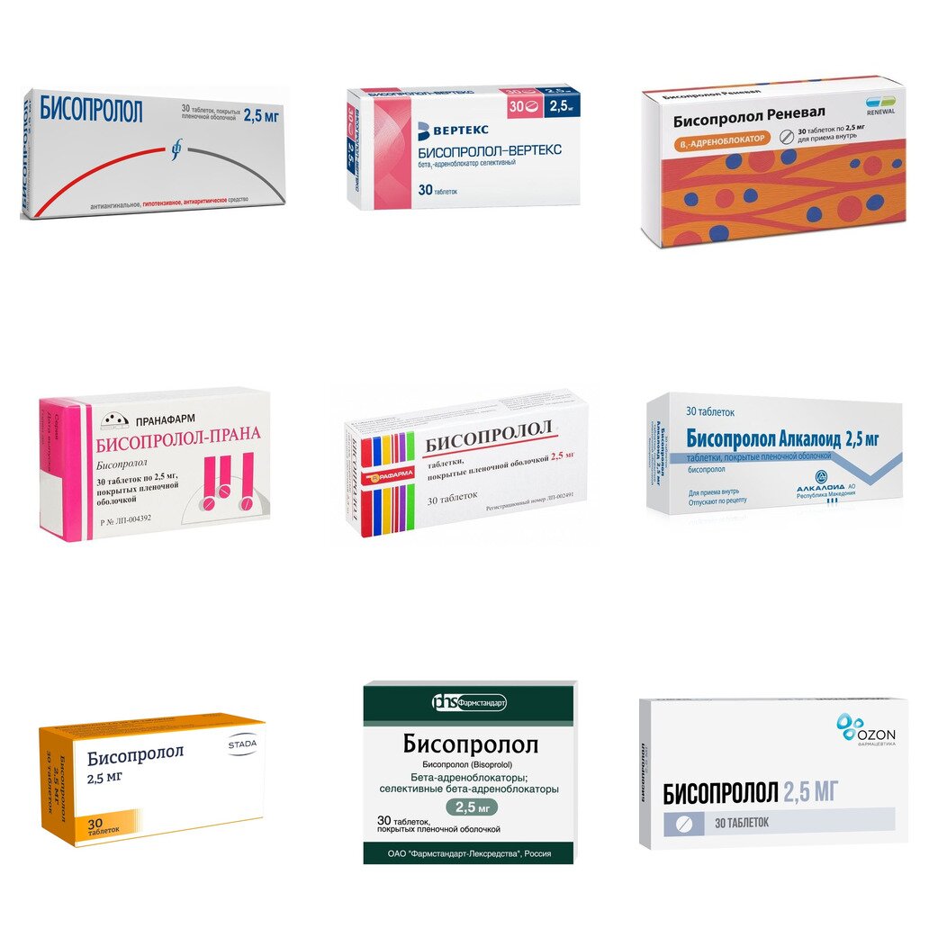 Бисопролол таблетки 2,5 мг 30 шт. (любой производитель)