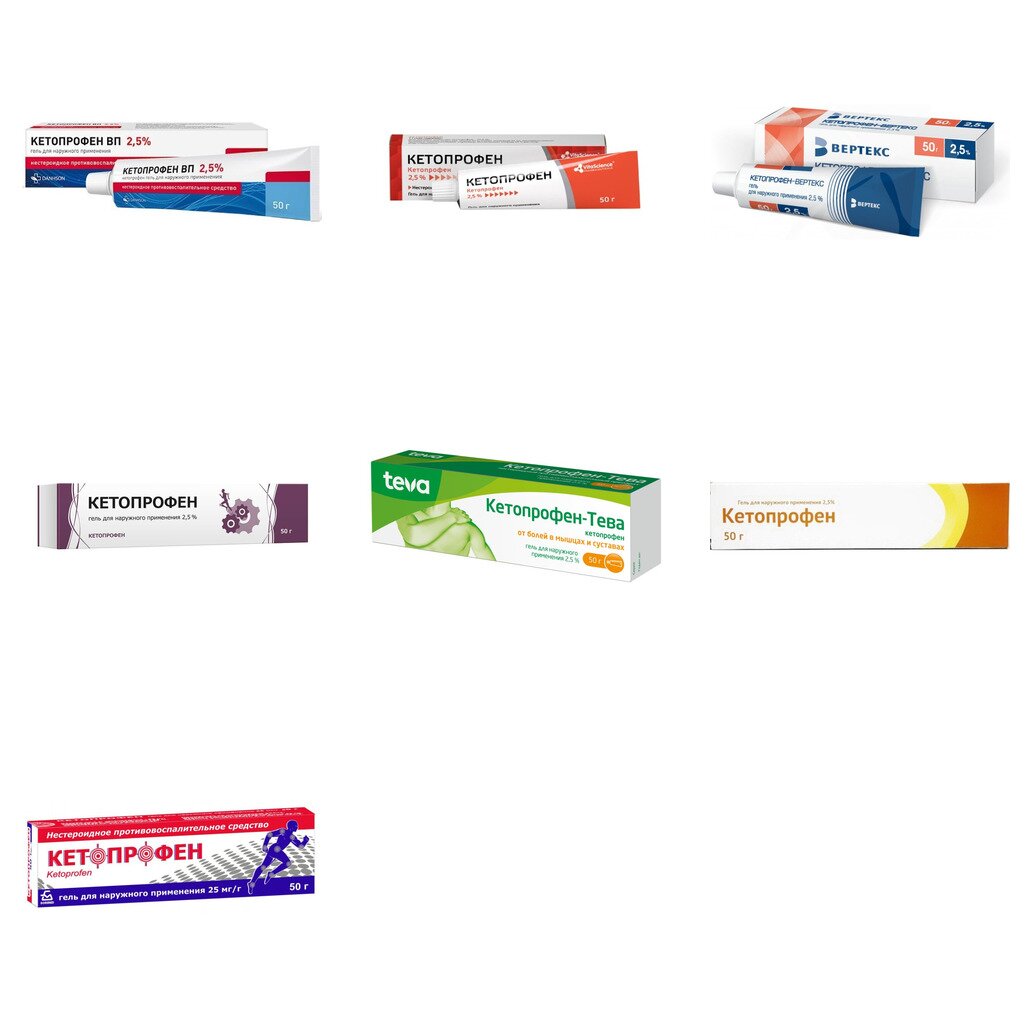 Кетопрофен гель 2,5% 50 г (любой производитель)