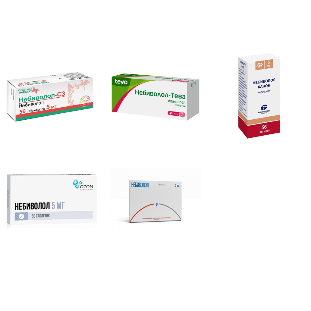 Небиволол таблетки 5 мг 56 шт. (любой производитель)