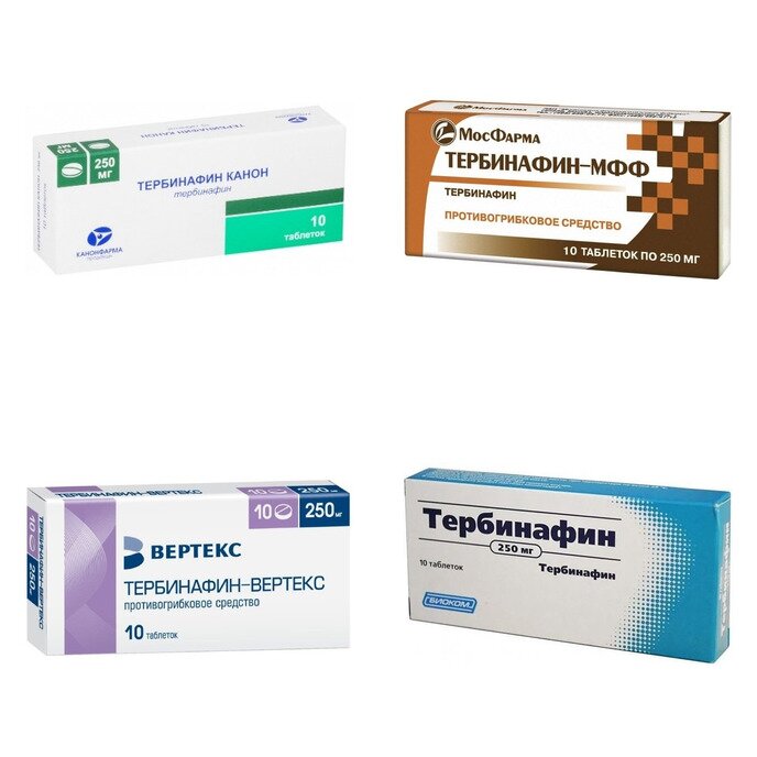 Тербинафин таблетки 250 мг 10 шт. (любой производитель)