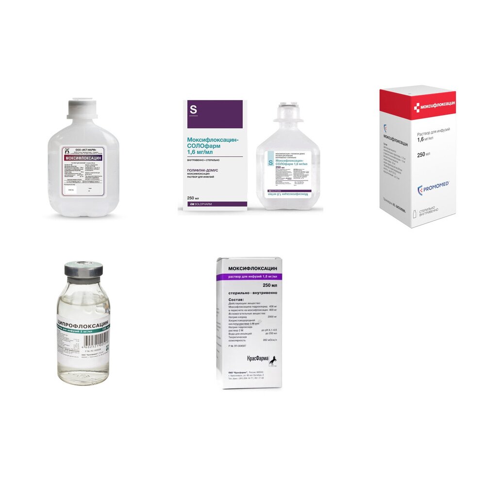 Моксифлоксацин раствор для инфузий 1,6 мг/мл 250 мл (любой производитель)