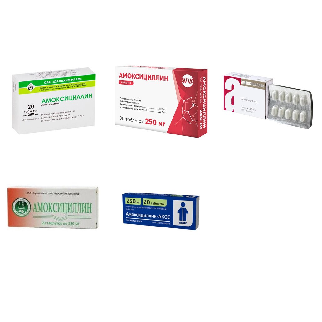 Амоксициллин таблетки 250 мг 20 шт. (любой производитель)