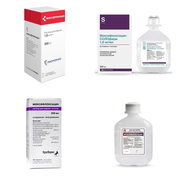 Моксифлоксацин раствор для инфузий 1,6 мг/мл 250 мл (любой производитель)