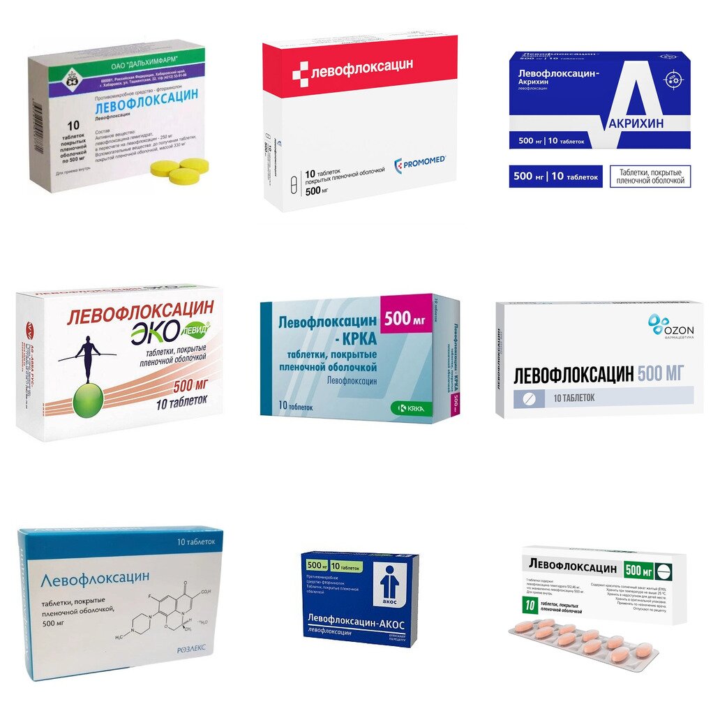 Левофлоксацин таблетки 500 мг 10 шт. (любой производитель)