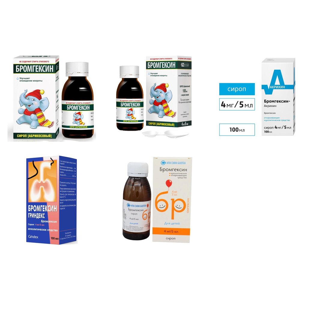 Бромгексин сироп 4 мг/5 мл 100 мл (любой производитель)