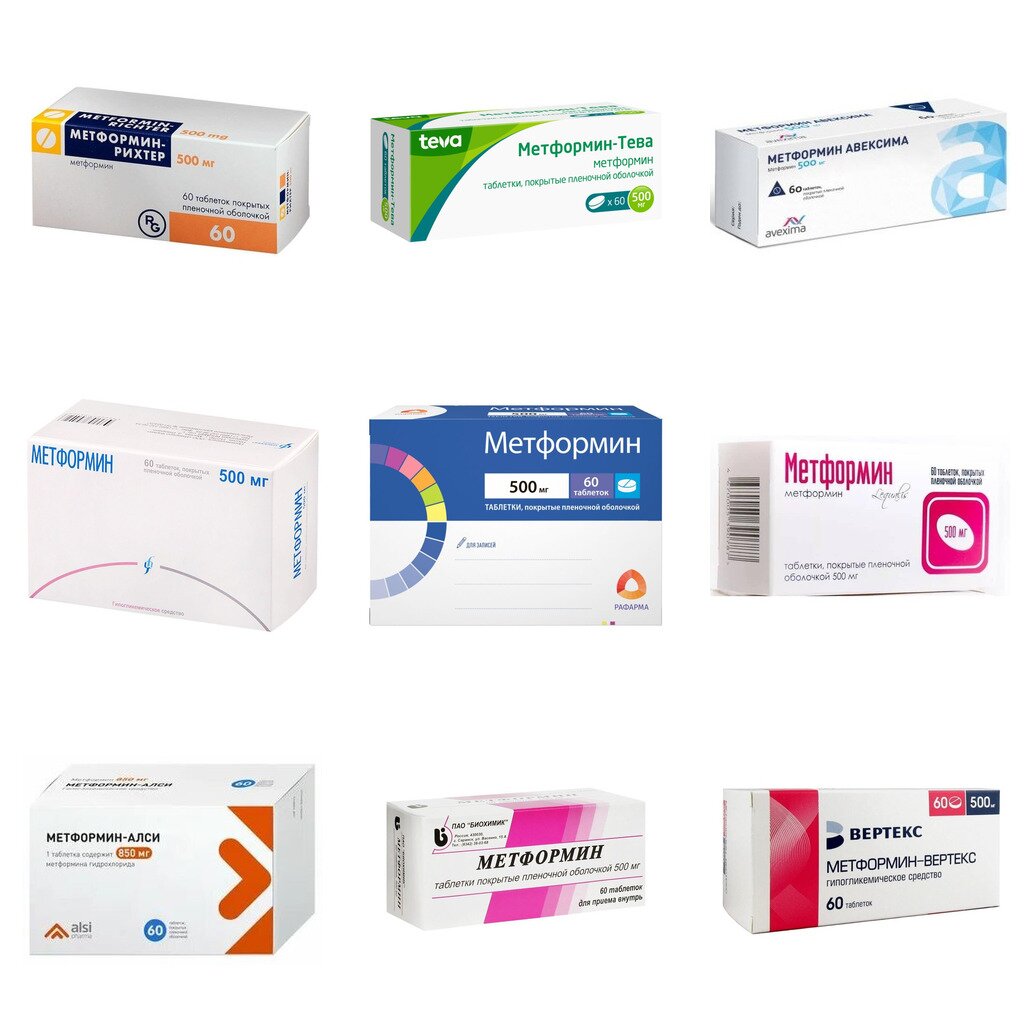 Метформин таблетки 500 мг 60 шт. (любой производитель)