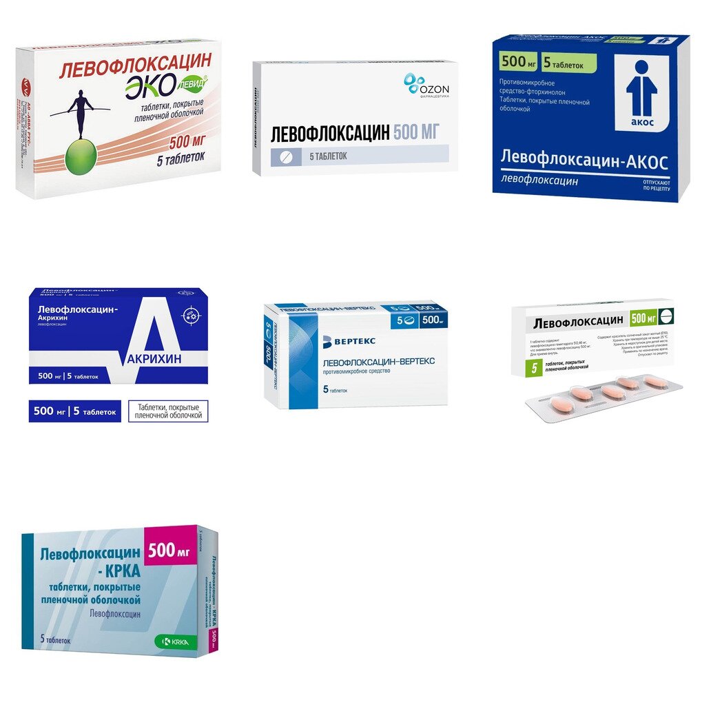 Левофлоксацин таблетки 500 мг 5 шт. (любой производитель)