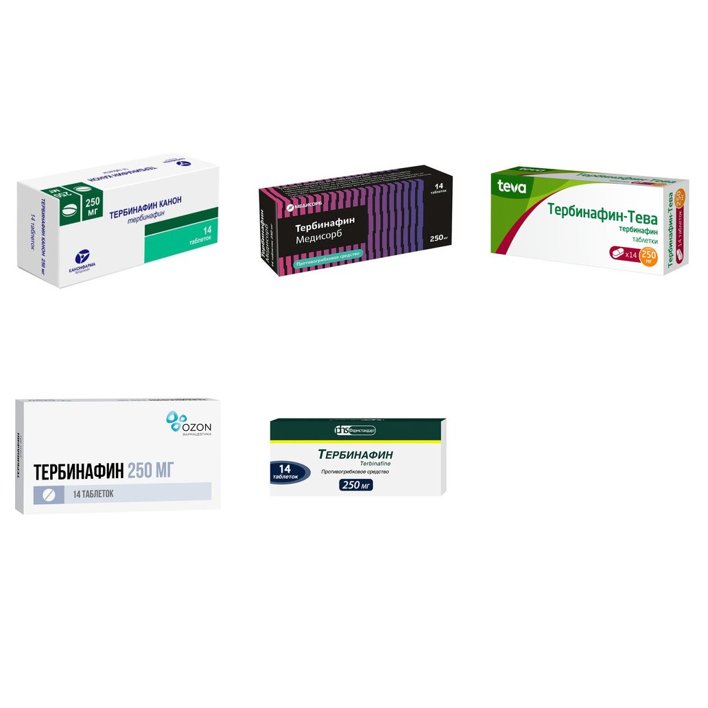 Тербинафин таблетки 250 мг 14 шт. (любой производитель)