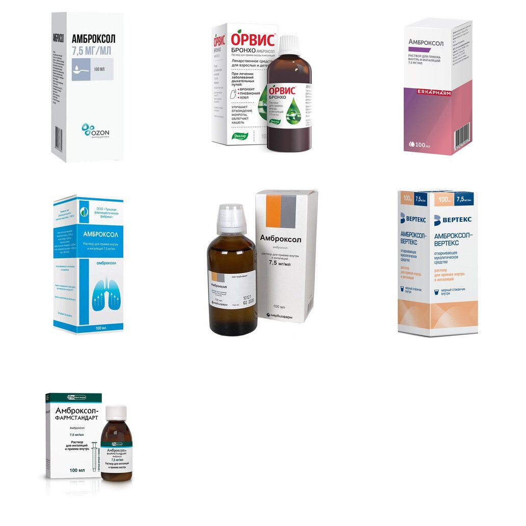 Амброксол раствор для приема внутрь и ингаляций 7,5 мг/мл 100 мл (любой производитель)