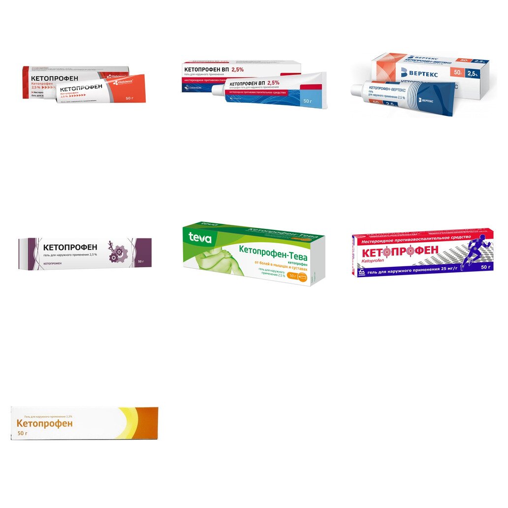 Кетопрофен гель 2,5% 50 г (любой производитель)