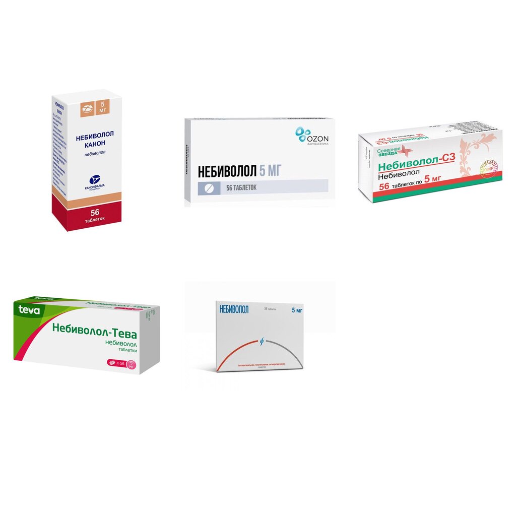 Небиволол таблетки 5 мг 56 шт. (любой производитель)