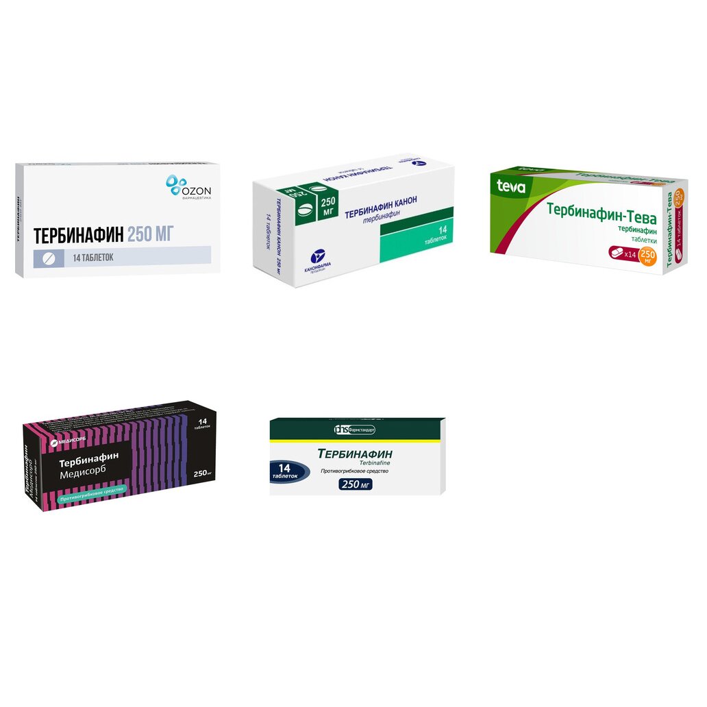Тербинафин таблетки 250 мг 14 шт. (любой производитель)