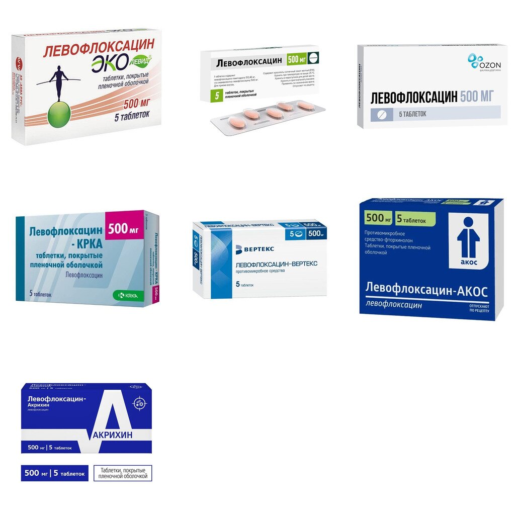 Левофлоксацин таблетки 500 мг 5 шт. (любой производитель)