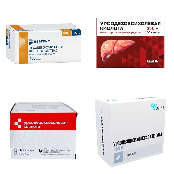 Урсодезоксихолевая кислота капсулы 250 мг 100 шт. (любой производитель)