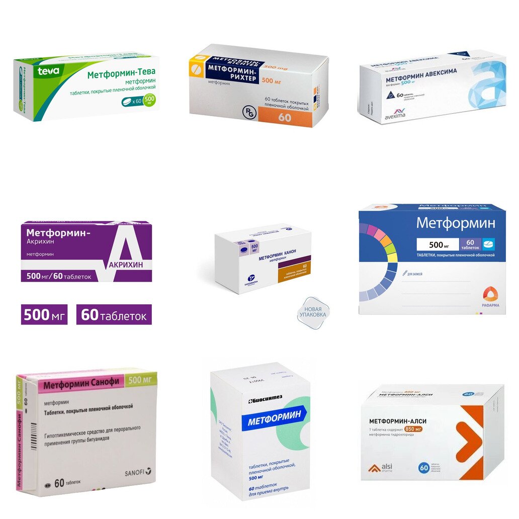 Метформин таблетки 500 мг 60 шт. (любой производитель)