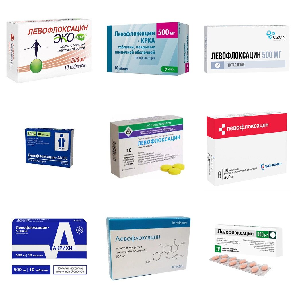 Левофлоксацин таблетки 500 мг 10 шт. (любой производитель)