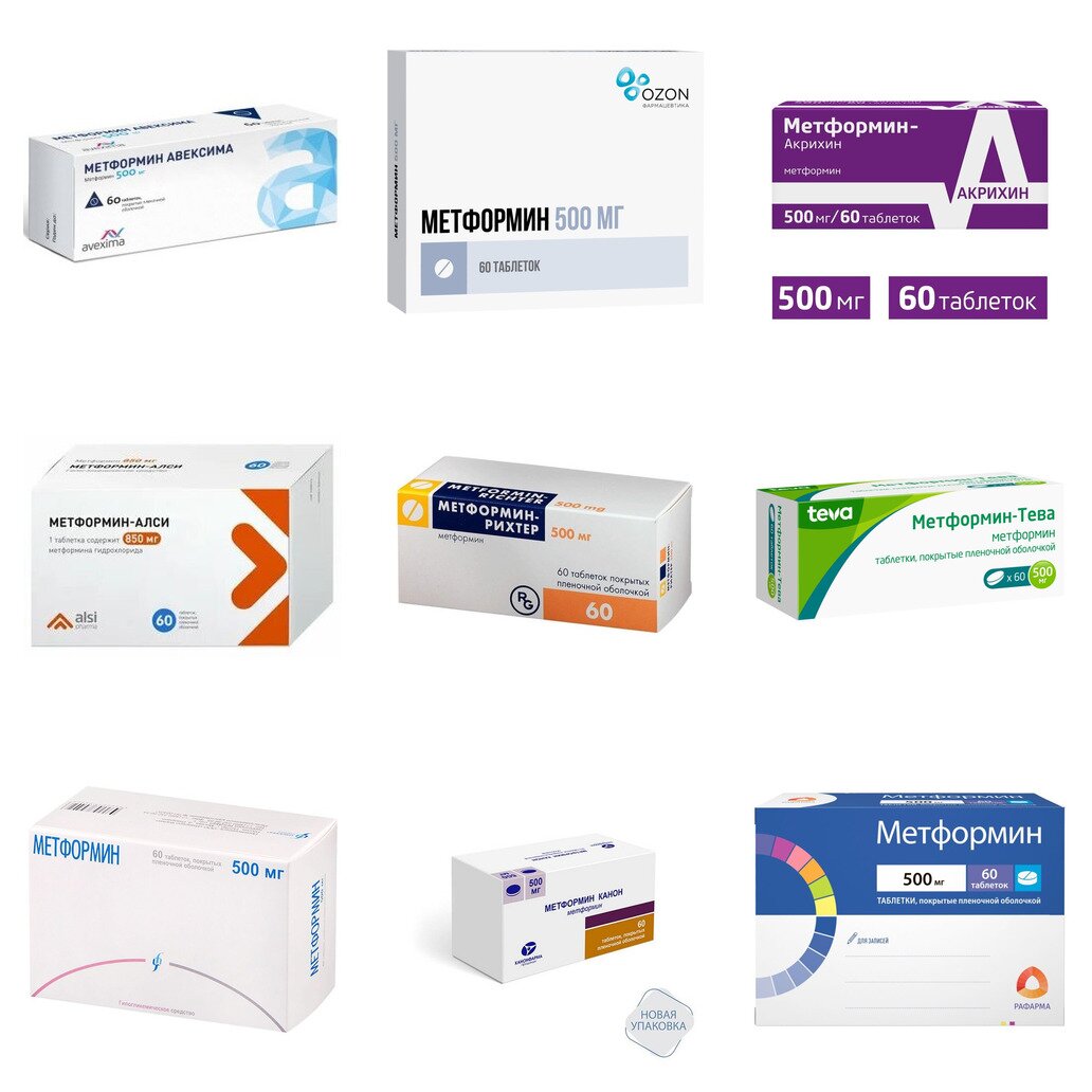 Метформин таблетки 500 мг 60 шт. (любой производитель)