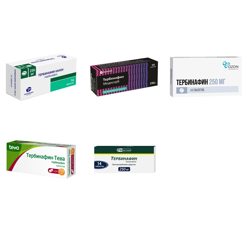 Тербинафин таблетки 250 мг 14 шт. (любой производитель)