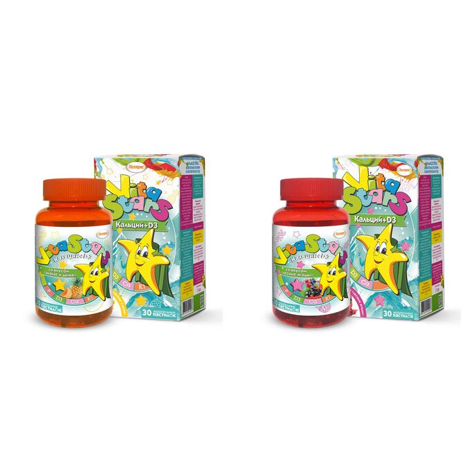 Мультивитаминный комплекс ВитаСтарс Кальций Д3 пастилки жевательные 30 шт. (Любой вкус)