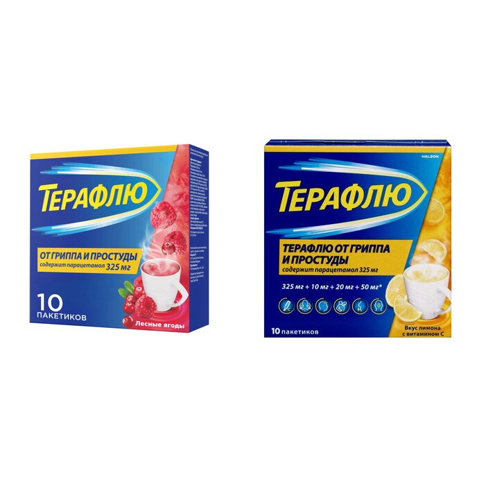 Терафлю порошок пакетики 10 шт. (любой вкус)