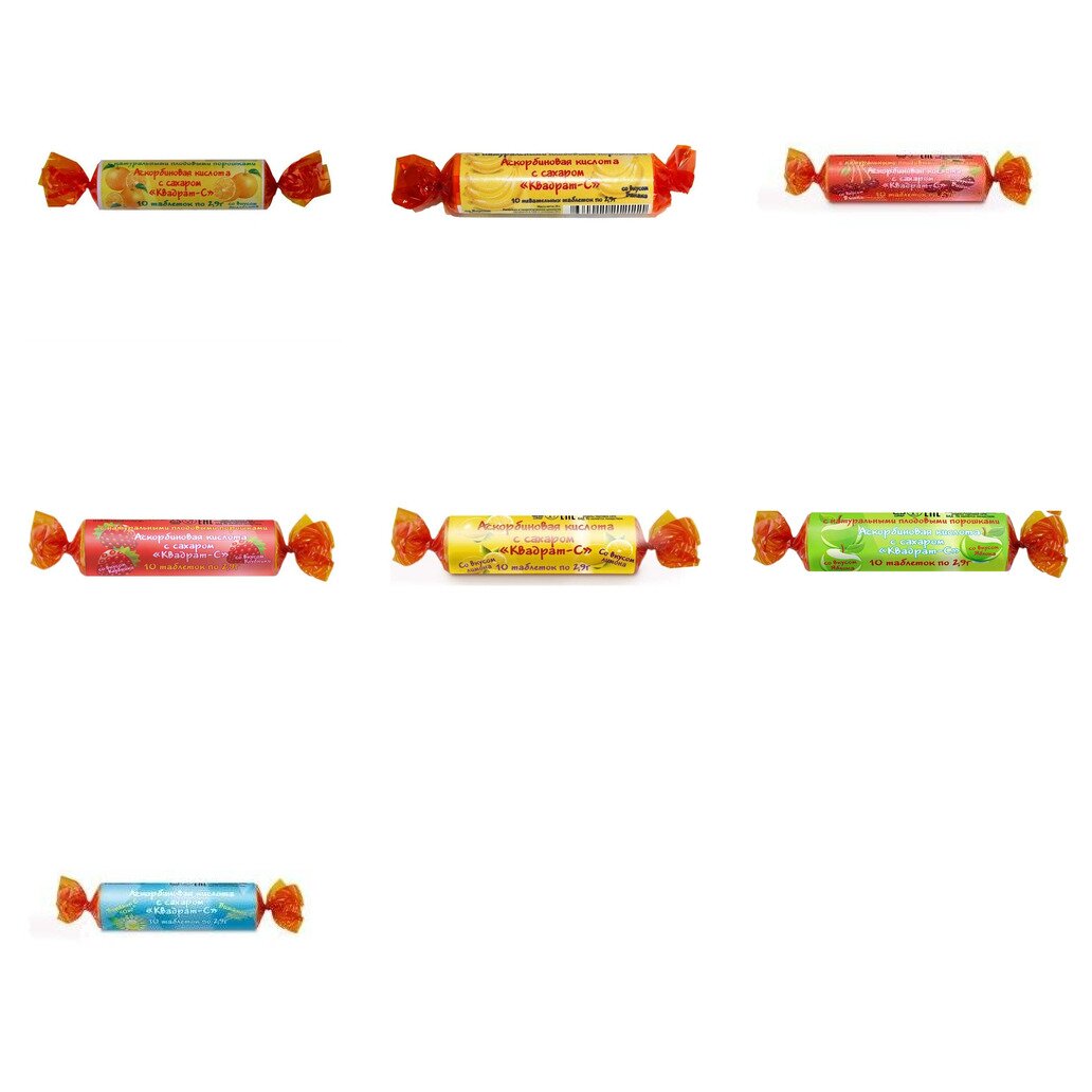 Аскорбиновая кислота с сахаром Квадрат-С таблетки жевательные 10 шт. (любой вкус)