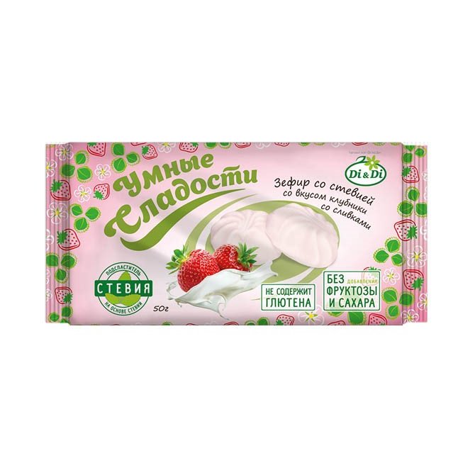 Зефир Умные сладости диетический со стевией клубника со сливками 50 г