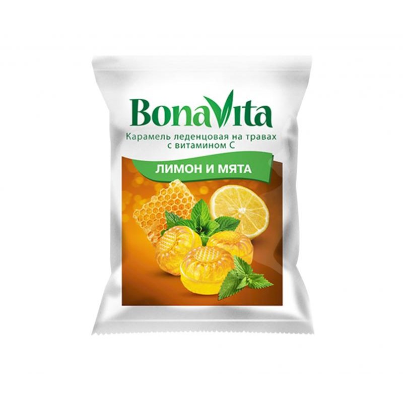 Bona vita карамель леденцовая лимон, мята, витамин С 60 г