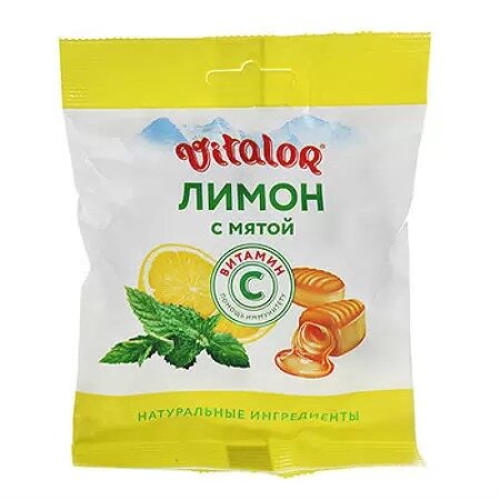 Карамель леденцовая Виталор лимон с мятой и витамином с 60 г