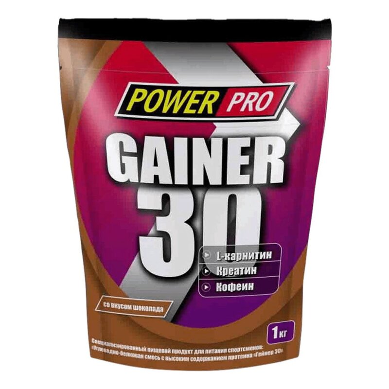 Гейнер Power Pro 30 с предтренировочным комплексом + креатин вкус шоколад 1 кг