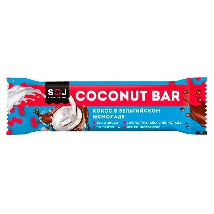 Батончик кокосовый Soj Coconut Bar с ванильно-сливочным вкусом в шоколаде 40 г