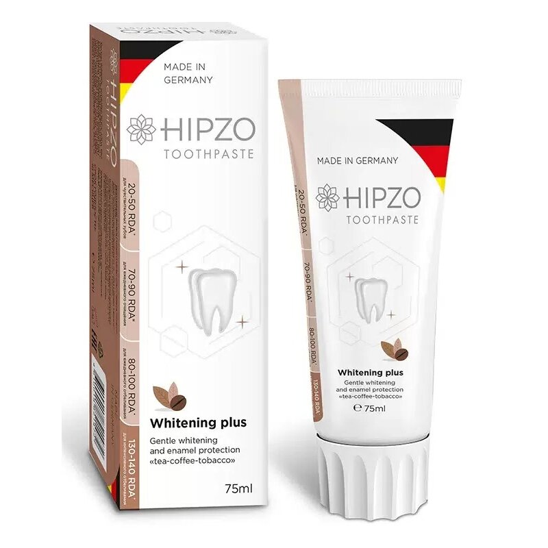Зубная паста Hipzo Whitening Plus безопасное отбеливание защита эмали чай-кофе-табак 75 мл