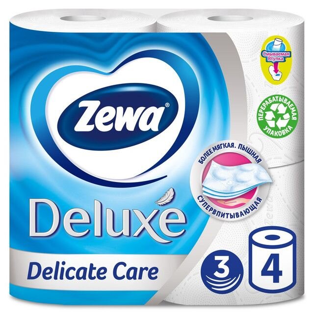 Туалетная бумага Zewa Deluxe трехслойная белая 4 шт.