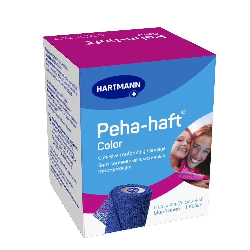Бинт когезивный эластичный фиксирующий Peha-haft Color синий 4 м х 6 см