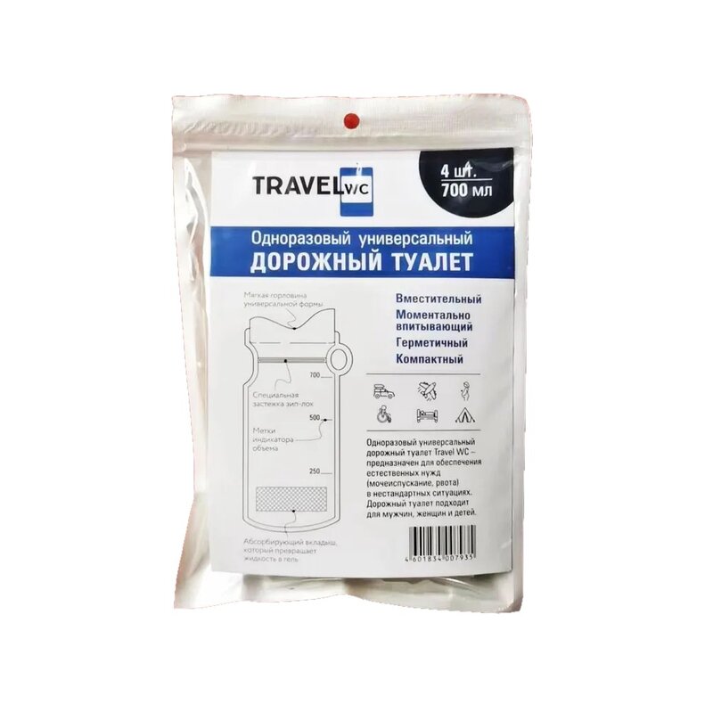 Туалет дорожный одноразовый универсальный Travel WC 700 мл 4 шт.