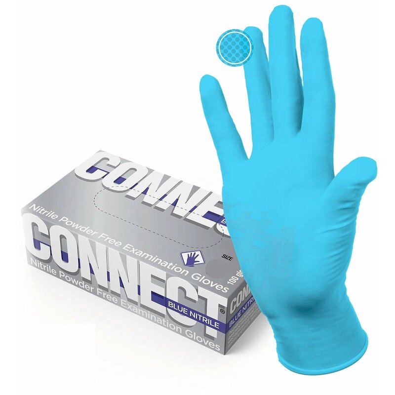 Перчатки Connect Blue Nitrile нестерильные нитриловые неопудренные текстурированные на пальцах голубые размер L 1 пара