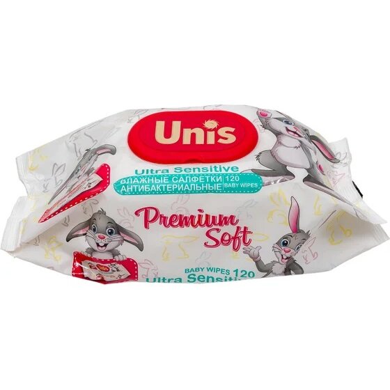Влажные салфетки детские Unis с клапаном 120 шт.
