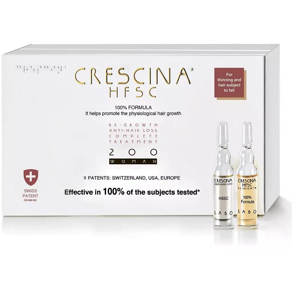 Комплекс Crescina 200 Ампулы для женщин для стимулирования роста волос 3,5 мл 10 шт.+лосьон против выпадения 3,5 мл 10 шт.