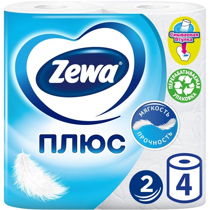 Туалетная бумага Zewa Plus двухслойная белая 4 шт.