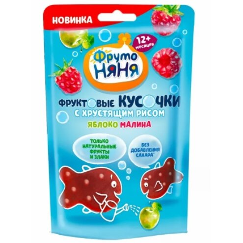 Фруктовые кусочки ФрутоНяня яблоко/малина с хрустящим рисом 12 г