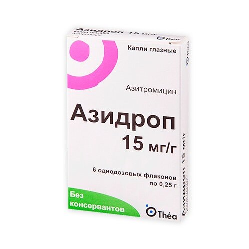 Азидроп глазные капли 15 мг/г 0,25 г 6 шт.