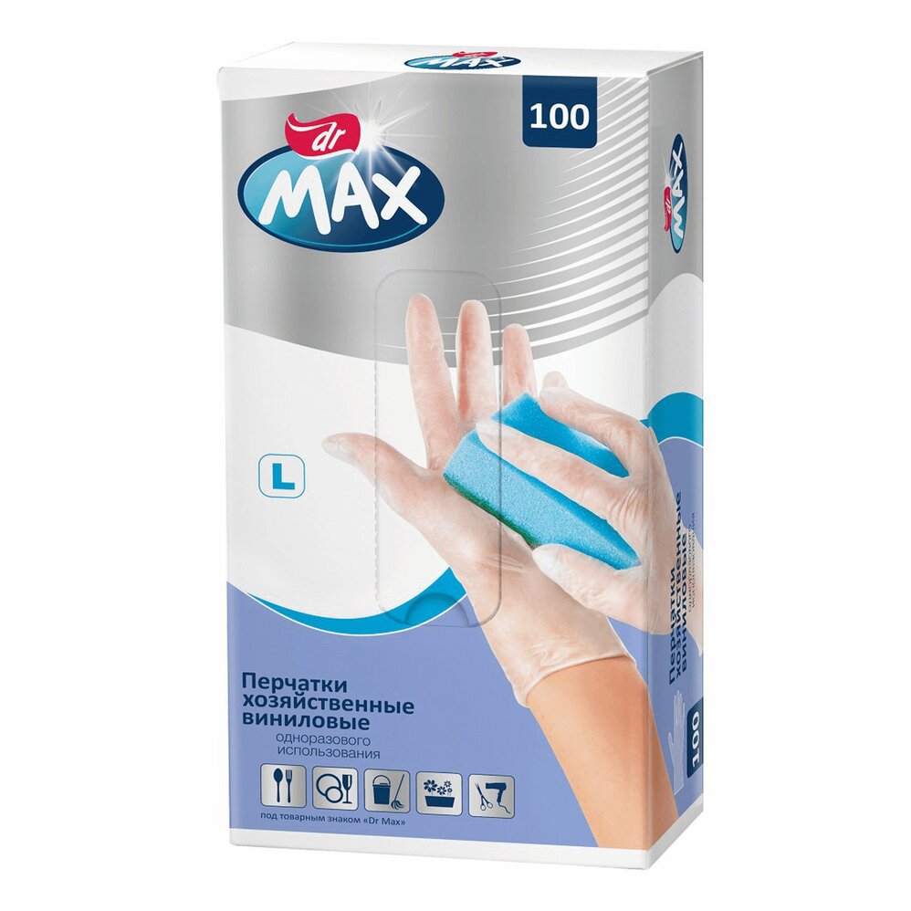 Dr.max перчатки виниловые размер l 100 шт.