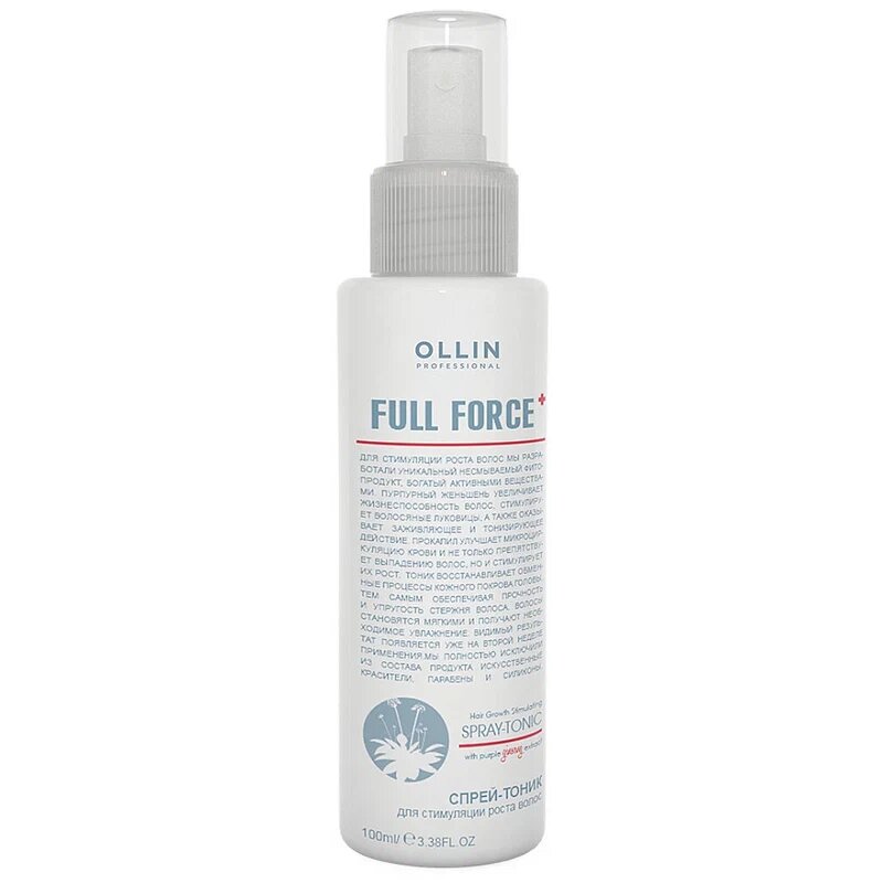 Ollin professional full force спрей-тоник тонизирующий для стимуляции роста волос с экстрактом пурпурного женьшеня 100мл